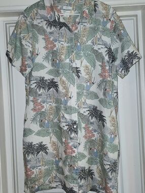 Tropical Theme Shirt Dress Full Button Front In Linen From C&C California